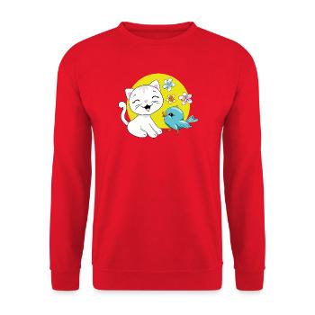 The white kitten and the blue birdie - Unisex Sweatshirt - red - Front - Alina (178cm) & Michal (187cm)
