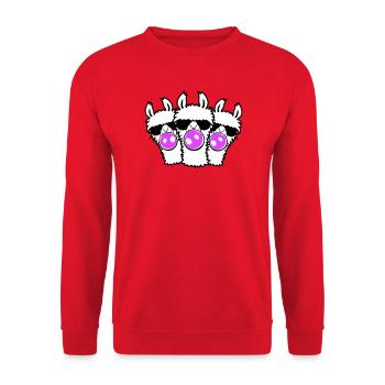 Trois lamas Lunettes de Soleil Chewing-Gum Groupe Mignon - Sweat-shirt Unisexe - rouge - Devant - Alina (178cm) & Michal (187cm)