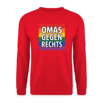 Omas gegen Rechts - Antifa Regenbogen Tee - Unisex Pullover - Rot - Vorne - Alina (178cm) & Michal (187cm)