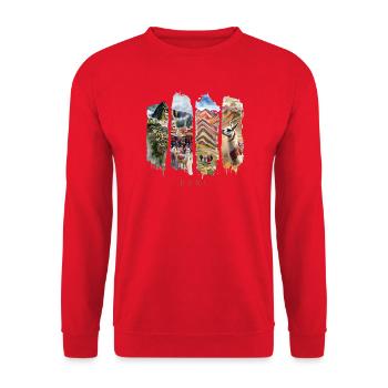 Voyage de vacances au Pérou – Motif Inca et Montagne - Sweat-shirt Unisexe - rouge - Devant - Alina (178cm) & Michal (187cm)