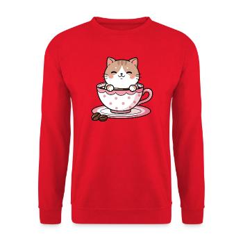 Cozy Cat in Pink Teacup - Unisex Sweatshirt - red - Front - Alina (178cm) & Michal (187cm)