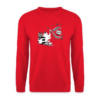 Space cat in the dance of the planets - Unisex Sweatshirt - red - Front - Alina (178cm) & Michal (187cm)