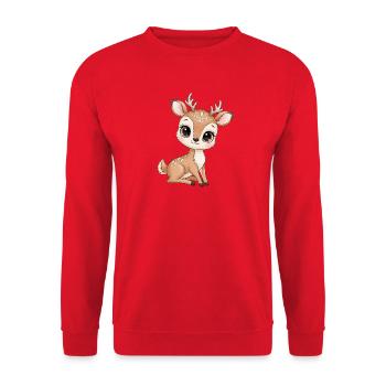 Kuschelige Rehchen Illustration - Unisex Pullover - Rot - Vorne - Alina (178cm) & Michal (187cm)