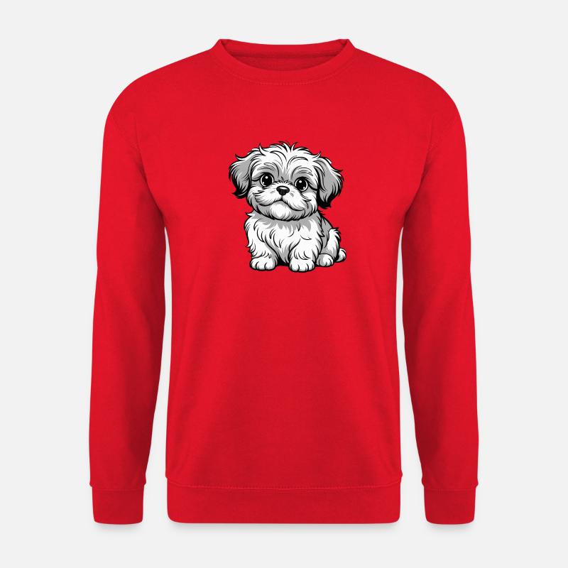 Zottel Welpe Cartoon Grau - Unisex Pullover - Rot