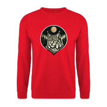 Silent Focus - Lynx in Woodcut Style - Unisex Sweatshirt - red - Front - Alina (178cm) & Michal (187cm)