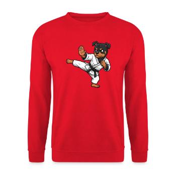 Dessins martiaux de Karaté de Karaté Rottweiler mignons - Sweat-shirt Unisexe - rouge - Devant - Alina (178cm) & Michal (187cm)