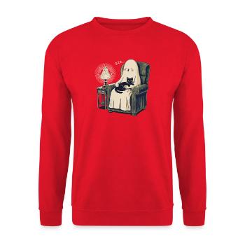 Sleeping Ghost and Cat – Cozy Spooky Black Cat - Unisex Sweatshirt - red - Front - Alina (178cm) & Michal (187cm)