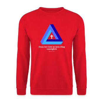 Denn für Gott ist nichts unmöglich. Lukas 1 - Unisex Pullover - Rot - Vorne - Alina (178cm) & Michal (187cm)