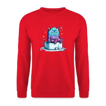 Kosmischer Kuschelmonster auf Eisblöcken - Unisex Pullover - Rot - Vorne - Alina (178cm) & Michal (187cm)