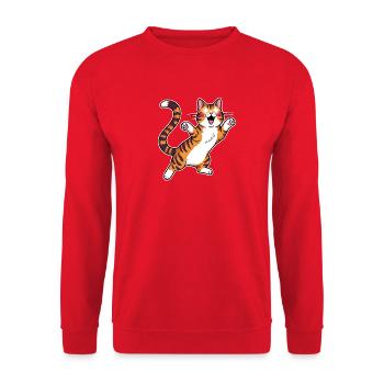 Cheerful tabby cat jumping joy - Unisex Sweatshirt - red - Front - Alina (178cm) & Michal (187cm)