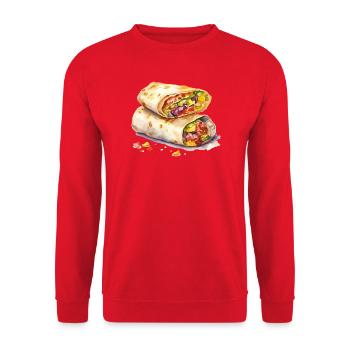 Wrap Burrito Illustration  - Unisex Pullover - Rot - Vorne - Alina (178cm) & Michal (187cm)