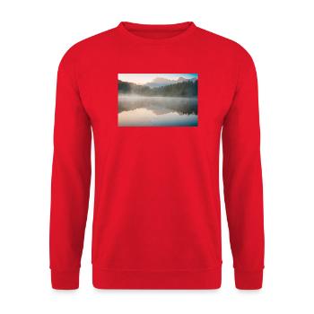 Brouillard matinal au bord du lac calme - Sweat-shirt Unisexe - rouge - Devant - Alina (178cm) & Michal (187cm)