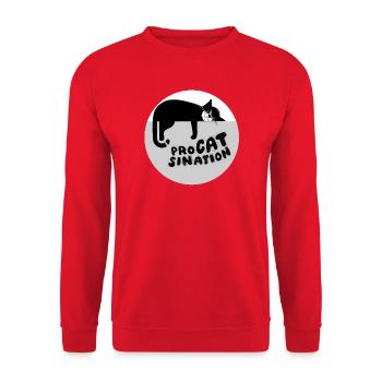 Type-o-Cat #87 ProCATsination - Unisex Sweatshirt - red - Front - Alina (178cm) & Michal (187cm)