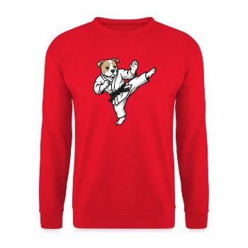 Süßer Pitbull Karate Hund Kampfsport Cartoon - Unisex Pullover - Rot - Vorne - Alina (178cm) & Michal (187cm)
