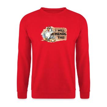 Graffiti-Huhn mit Spruch I WILL HENDL THIS - Unisex Pullover - Rot - Vorne - Alina (178cm) & Michal (187cm)