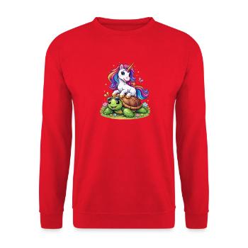 Unicorn on turtle - Unisex Sweatshirt - red - Front - Alina (178cm) & Michal (187cm)