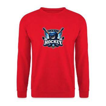 Hockey mascot with sticks - Unisex Sweatshirt - red - Front - Alina (178cm) & Michal (187cm)