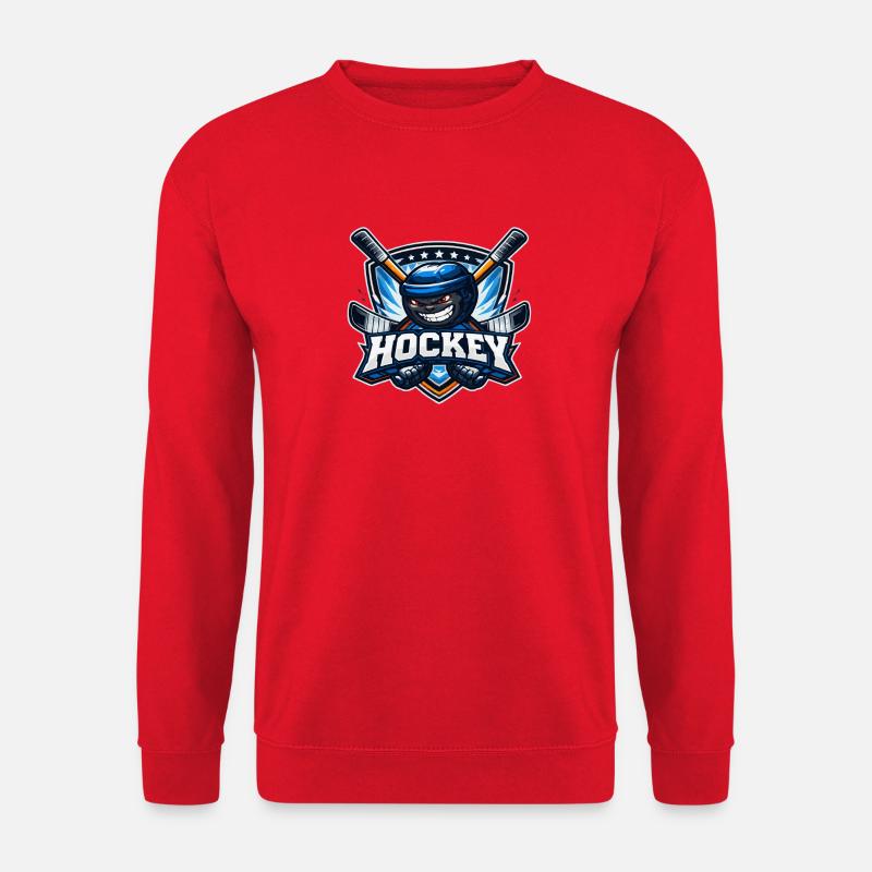 Hockey-Maskottchen mit Stöcken - Unisex Pullover - Rot