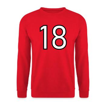 18. 18 JAHRE ALT. 18-JÄHRIGES JUBILÄUM. 18. GEBURTSTAG. - Unisex Pullover - Rot - Vorne - Alina (178cm) & Michal (187cm)
