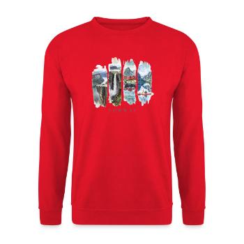 Norway Holiday Travel – Fjord & Wilderness Motif - Unisex Sweatshirt - red - Front - Alina (178cm) & Michal (187cm)