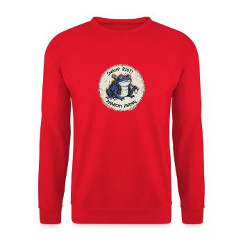 Punkrock Blue Frog Illustration – Swamp Riot Anar - Unisex Pullover - Rot - Vorne - Alina (178cm) & Michal (187cm)