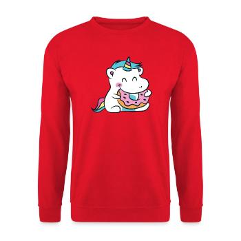 Hippopotame Licorne Kawaii avec un Donut - Sweat-shirt Unisexe - rouge - Devant - Alina (178cm) & Michal (187cm)