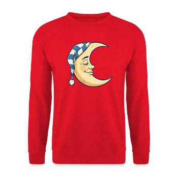 Moon with Sleepy Cap Cartoon - Unisex Sweatshirt - red - Front - Alina (178cm) & Michal (187cm)