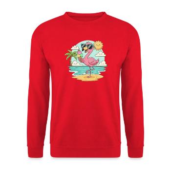 Flamingo am Strand mit Eis & Sonne - Unisex Sweatshirt - red - Front - Alina (178cm) & Michal (187cm)