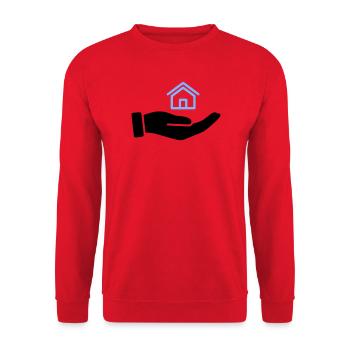 Hand hält Haus Immobilie - Unisex Pullover - Rot - Vorne - Alina (178cm) & Michal (187cm)