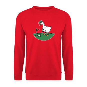 Golf duck in cartoon style - Unisex Sweatshirt - red - Front - Alina (178cm) & Michal (187cm)