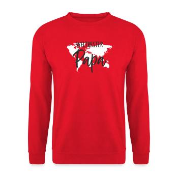 Weltbester Papa – Herzvolles Weltkugel-Design - Unisex Pullover - Rot - Vorne - Alina (178cm) & Michal (187cm)