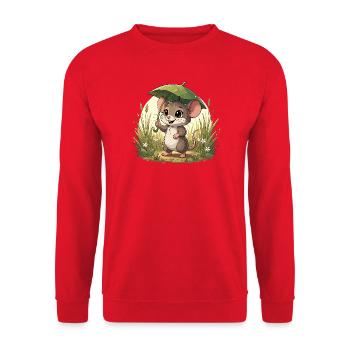 Little mouse with umbrella in the grass - Unisex Sweatshirt - red - Front - Alina (178cm) & Michal (187cm)