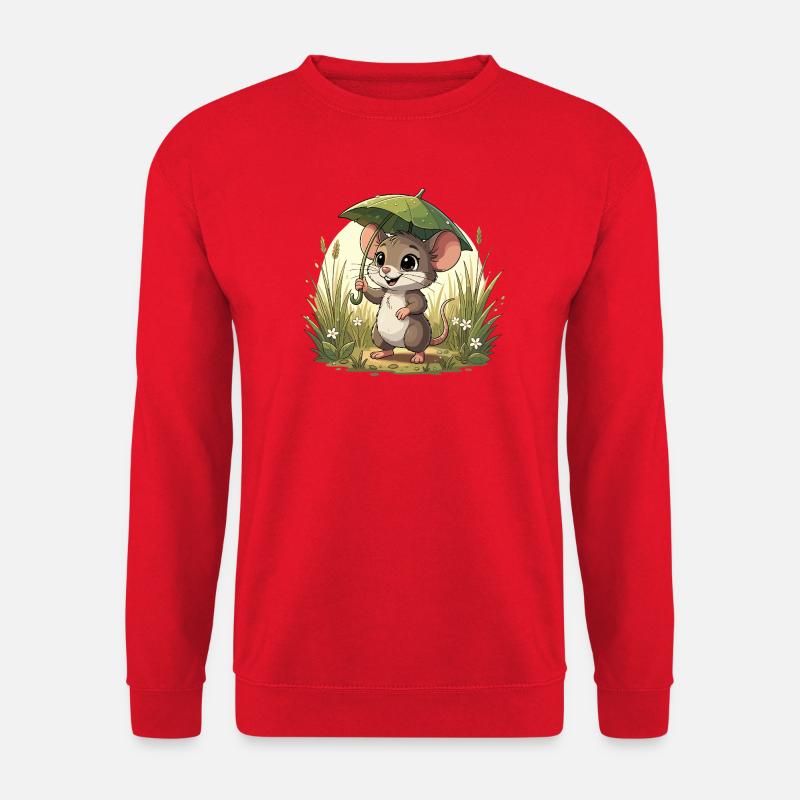 Kleines Mäuschen mit Schirm im Gras - Unisex Pullover - Rot