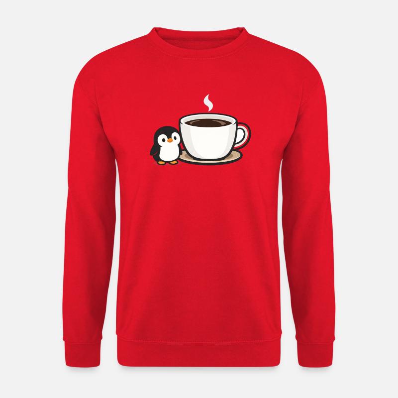 Kaffeepinguin mit Tasse Design - Unisex Pullover - Rot
