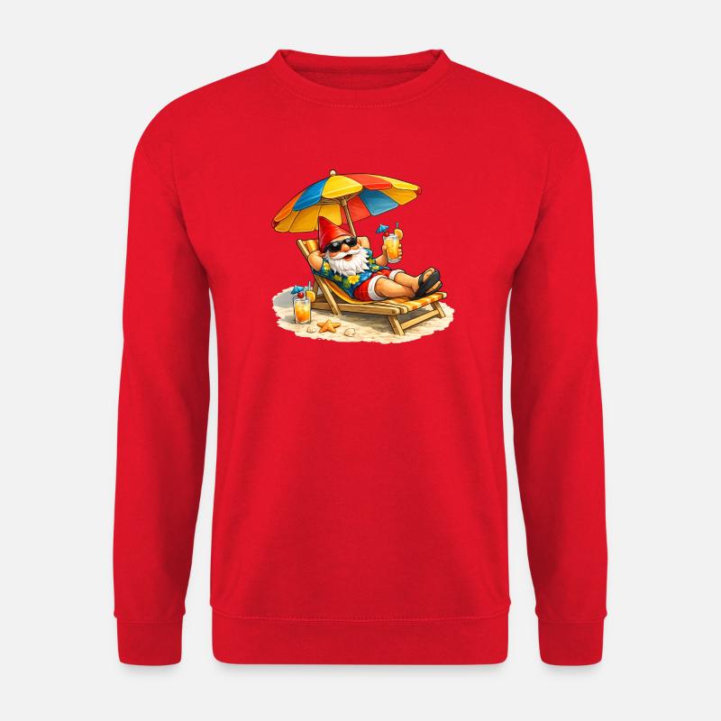 Gartenzwerg im Strandurlaub unter Sonnenschirm - Unisex Pullover - Rot