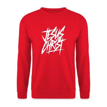 Graffiti Lettering Jesus Christ - Unisex Sweatshirt - red - Front - Alina (178cm) & Michal (187cm)