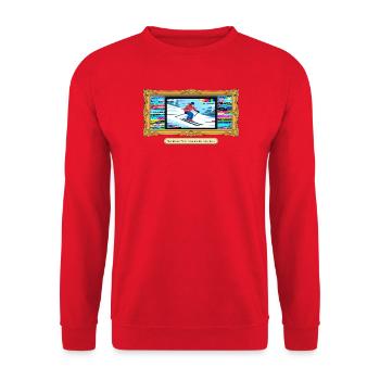 Moderne Kunst Skifahrer Glitch Art - Unisex Pullover - Rot - Vorne - Alina (178cm) & Michal (187cm)