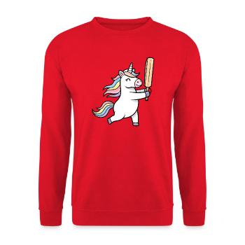Cute Unicorn Playing Cricket Cheerfully - Unisex Sweatshirt - red - Front - Alina (178cm) & Michal (187cm)