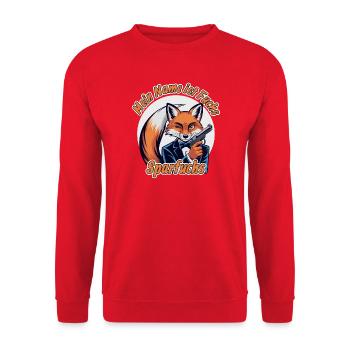 Fuchs im Smoking, Der Sparfuchs aka Geheimagent - Unisex Pullover - Rot - Vorne - Alina (178cm) & Michal (187cm)