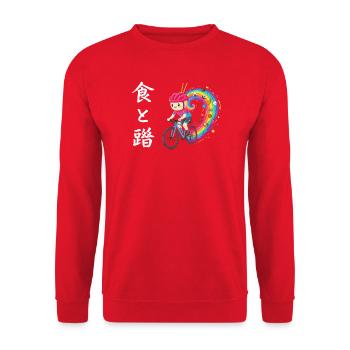 Rainbow Ride : Cycliste de Trails Foodie - Sweat-shirt Unisexe - rouge - Devant - Alina (178cm) & Michal (187cm)