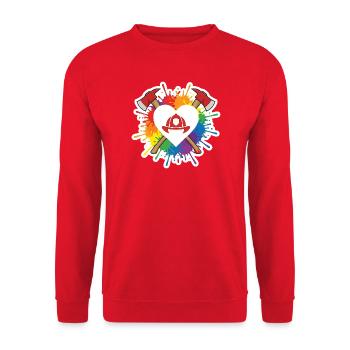 Feuerwehr Herz Regenbogen Pride Liebe Axt - Unisex Pullover - Rot - Vorne - Alina (178cm) & Michal (187cm)