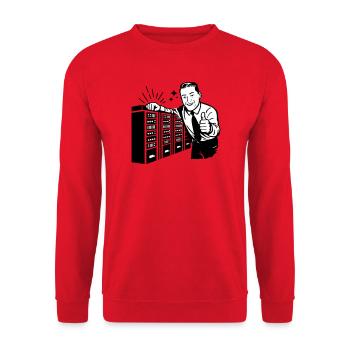 Retro IT Admin Smiling – Vintage Tech Support - Unisex Sweatshirt - red - Front - Alina (178cm) & Michal (187cm)