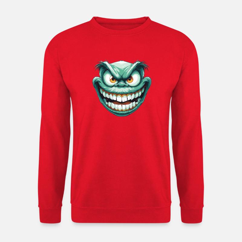 Hellgrünes Gesicht mit verrücktem Blick und heimlichem Lächeln - Unisex Pullover - Rot