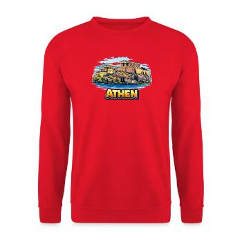 Athens Acropolis Island Illustration - Unisex Sweatshirt - red - Front - Alina (178cm) & Michal (187cm)