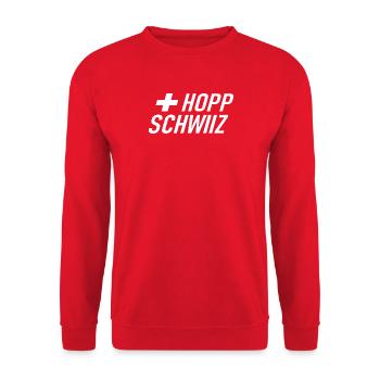 Hopp Schwiiz - Schweiz - Switzerland - Grüezi - Unisex Sweatshirt - red - Front - Alina (178cm) & Michal (187cm)
