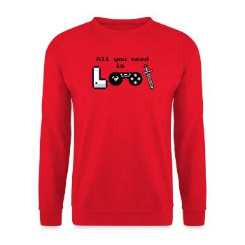 Pixel Logo Gaming "All you need is loot" - Unisex Pullover - Rot - Vorne - Alina (178cm) & Michal (187cm)