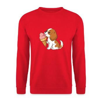 Cavalier King Charles Welpe gierig und Eiscreme - Unisex Pullover - Rot - Vorne - Alina (178cm) & Michal (187cm)