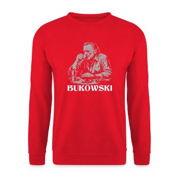 Charles Bukowski trinkt Kaffee im Café - Unisex Pullover - Rot - Vorne - Alina (178cm) & Michal (187cm)