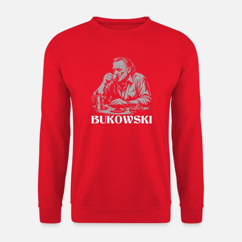 Charles Bukowski trinkt Kaffee im Café - Unisex Pullover - Rot