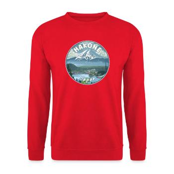 Entdecken Sie Hakone in Japan Landschaftsreisekunst - Unisex Pullover - Rot - Vorne - Alina (178cm) & Michal (187cm)